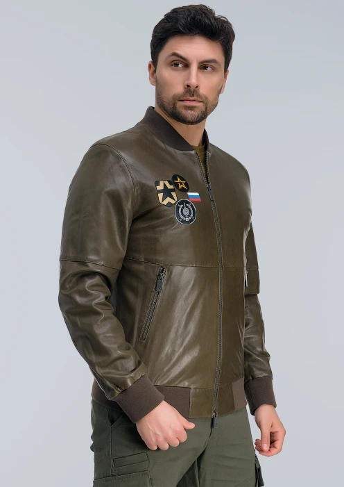 Купить куртка-бомбер кожаная «рвсн» коричневый-хаки в интернет-магазине ArmRus по выгодной цене. - изображение 3