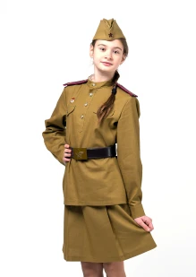 Комплект пехотной военной формы ВОВ на девочку - хаки