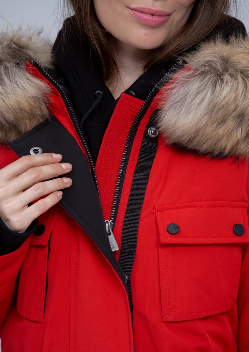 Купить куртка утепленная женская (натуральный мех енота) красная в Москве с доставкой по РФ - изображение 9
