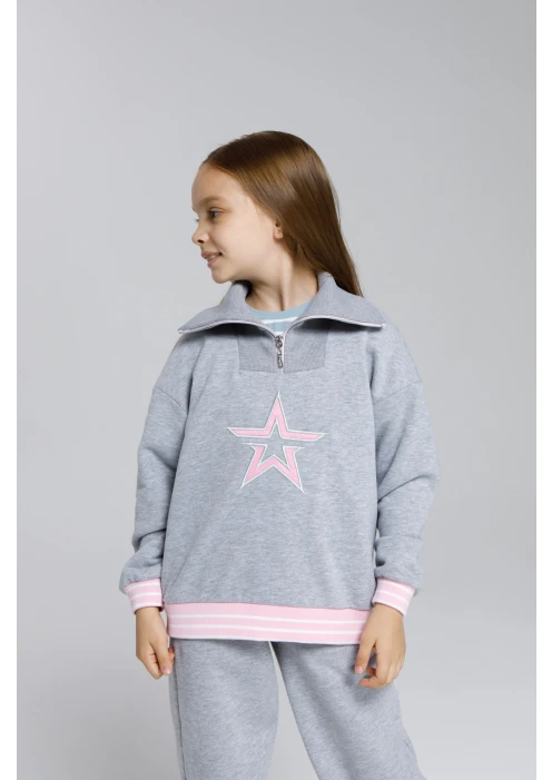 Купить костюм спортивный (толстовка+брюки) для девочек «звезда» серый меланж в интернет-магазине ArmRus по выгодной цене. - изображение 4
