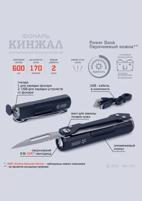 Купить фонарь «кинжал» ma-702 эра «армия россии» светодиодный в интернет-магазине ArmRus по выгодной цене. - изображение 4