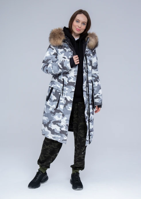 Купить куртка утепленная женская (натуральный мех енота) серый камуфляж в Москве с доставкой по РФ - изображение 23