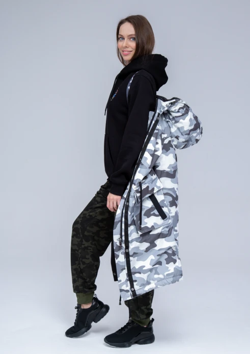 Купить куртка утепленная женская (натуральный мех енота) серый камуфляж в Москве с доставкой по РФ - изображение 12