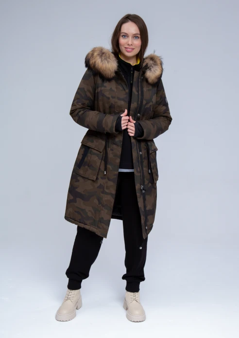 Купить куртка утепленная женская (натуральный мех енота) хаки камуфляж в Москве с доставкой по РФ - изображение 22