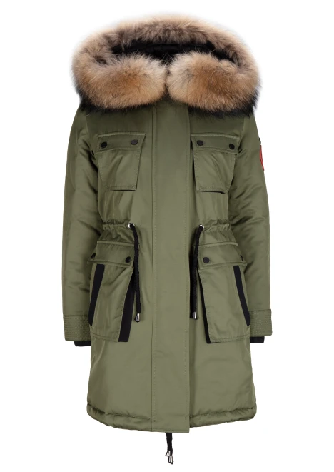 Купить куртка утепленная женская (натуральный мех енота) хаки в Москве с доставкой по РФ - изображение 27