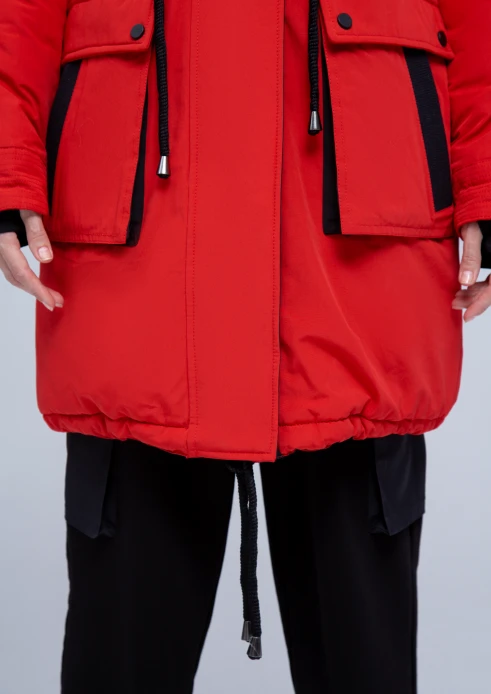 Купить куртка утепленная женская (натуральный мех енота) красная в Москве с доставкой по РФ - изображение 14