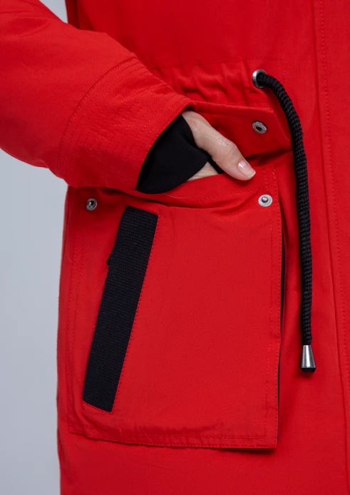 Купить куртка утепленная женская (натуральный мех енота) красная в Москве с доставкой по РФ - изображение 16
