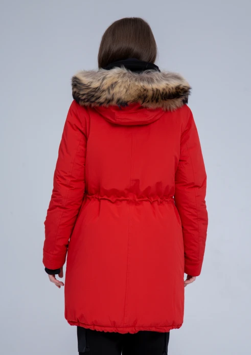 Купить куртка утепленная женская (натуральный мех енота) красная в Москве с доставкой по РФ - изображение 2