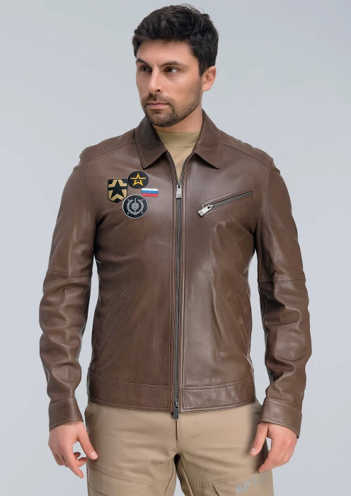 Купить куртка пилот кожаная «рвсн» бежевая в интернет-магазине ArmRus по выгодной цене. - изображение 1
