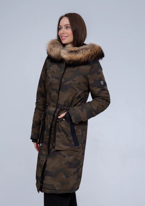 Купить куртка утепленная женская (натуральный мех енота) хаки камуфляж в Москве с доставкой по РФ - изображение 3