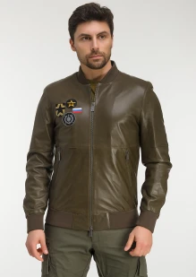 Куртка-бомбер кожаная «РВСН» коричневый-хаки: купить в интернет-магазине «Армия России