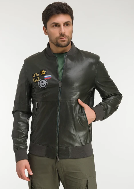 Купить куртка-бомбер кожаная «вкс» синий в интернет-магазине ArmRus по выгодной цене. - изображение 5