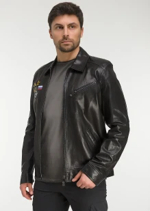 Куртка пилот кожаная «ВКС» черная: купить в интернет-магазине «Армия России