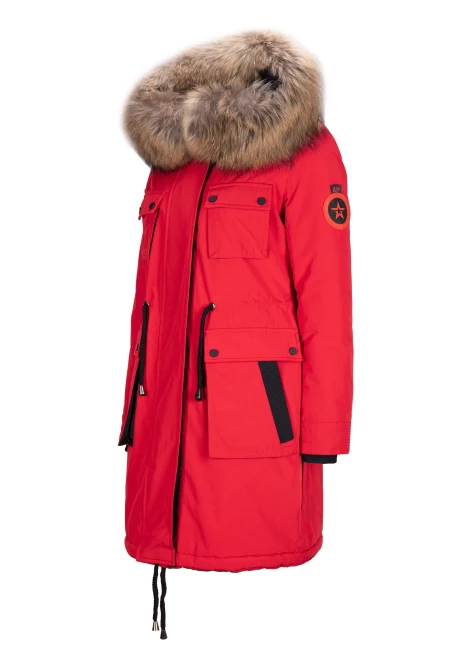 Купить куртка утепленная женская (натуральный мех енота) красная в Москве с доставкой по РФ - изображение 31