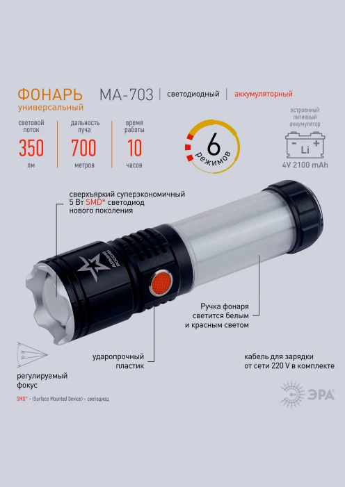 Купить фонарь «тайфун» ma-703 эра «армия россии» светодиодный в интернет-магазине ArmRus по выгодной цене. - изображение 6