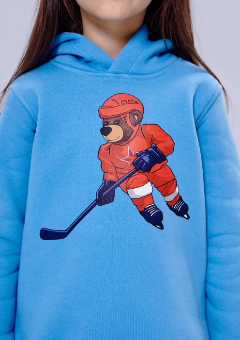 Купить толстовка (худи) детская «медведь-хоккеист» голубая в интернет-магазине ArmRus по выгодной цене. - изображение 4
