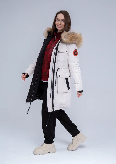 Купить куртка утепленная женская (натуральный мех енота) белая в Москве с доставкой по РФ - изображение 22
