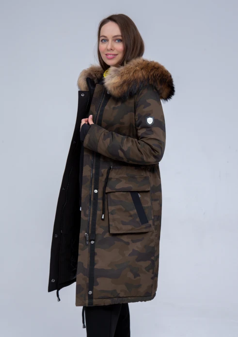 Купить куртка утепленная женская (натуральный мех енота) хаки камуфляж в Москве с доставкой по РФ - изображение 5