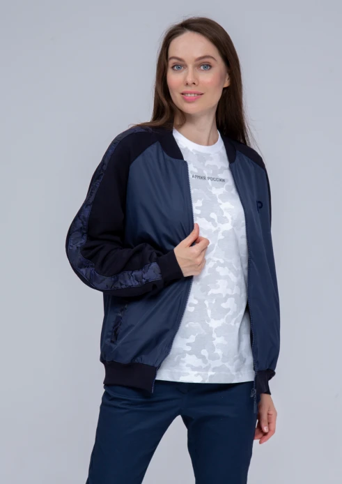 Купить куртка-бомбер женская «ар» синяя в Москве с доставкой по РФ - изображение 1