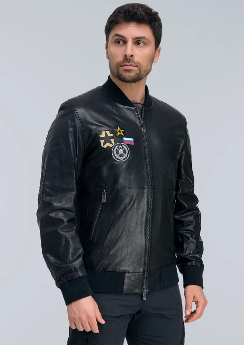 Купить куртка-бомбер кожаная «св» чёрная в интернет-магазине ArmRus по выгодной цене. - изображение 3