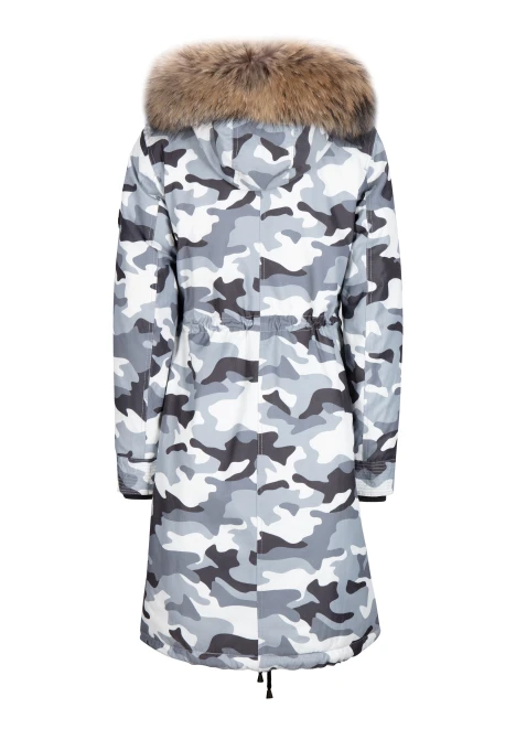 Купить куртка утепленная женская (натуральный мех енота) серый камуфляж в Москве с доставкой по РФ - изображение 27