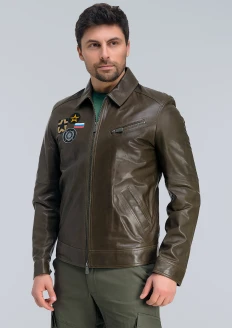 Куртка пилот кожаная «РВСН» коричневый-хаки - хаки