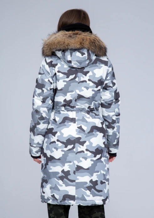 Купить куртка утепленная женская (натуральный мех енота) серый камуфляж в Москве с доставкой по РФ - изображение 2