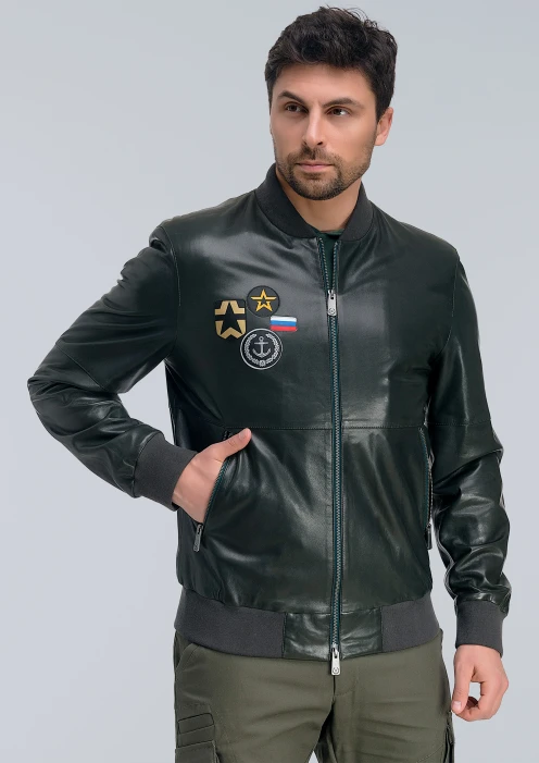 Купить куртка-бомбер кожаная «вмф» зеленый-хаки в интернет-магазине ArmRus по выгодной цене. - изображение 1