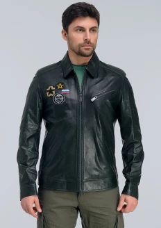 Куртка-пилот кожаная «ВДВ» темно-зеленая - темно-зеленый