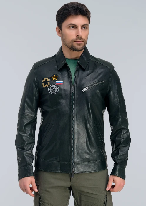 Купить куртка-пилот кожаная «вдв» темно-зеленая в интернет-магазине ArmRus по выгодной цене. - изображение 1
