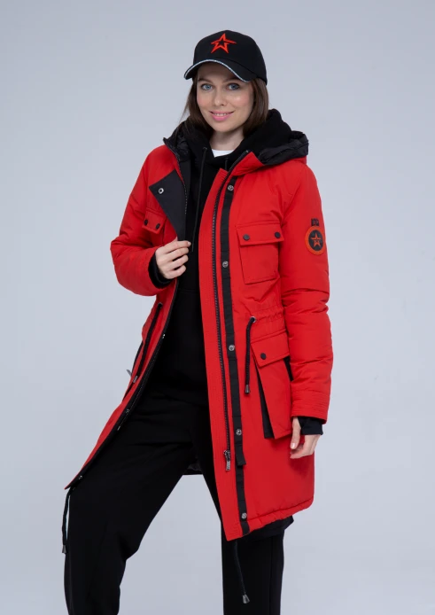 Купить куртка утепленная женская (натуральный мех енота) красная в Москве с доставкой по РФ - изображение 13