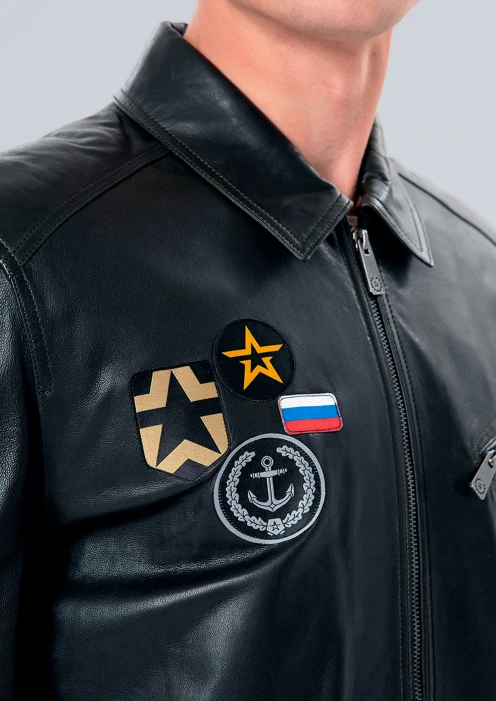 Купить куртка-пилот кожаная «вмф» сине-черная в интернет-магазине ArmRus по выгодной цене. - изображение 5