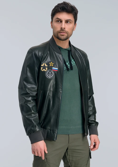 Купить куртка-бомбер кожаная «вмф» зеленый-хаки в интернет-магазине ArmRus по выгодной цене. - изображение 5
