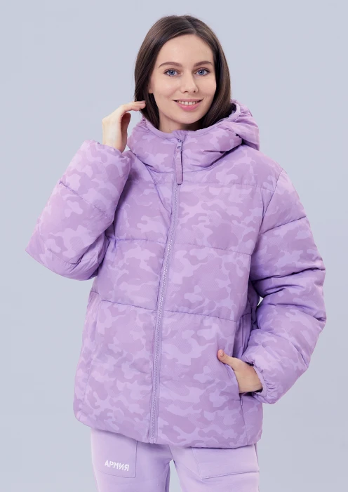 Купить куртка зимняя женская «родина в сердце» сиреневый камуфляж в Москве с доставкой по РФ - изображение 1
