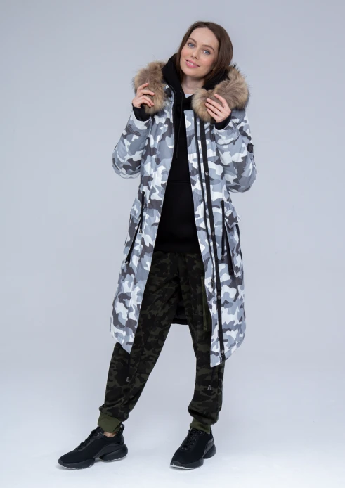 Купить куртка утепленная женская (натуральный мех енота) серый камуфляж в Москве с доставкой по РФ - изображение 25