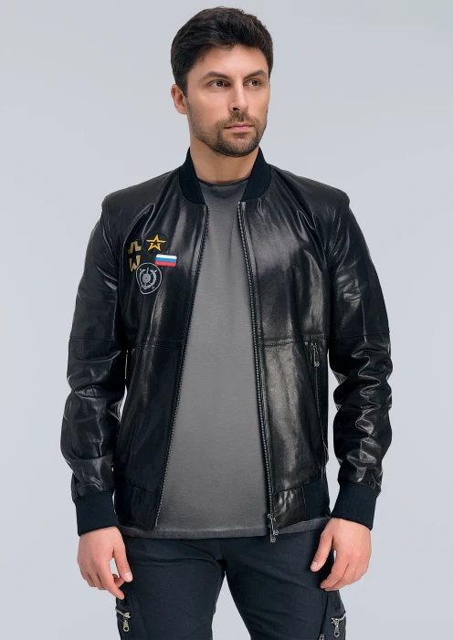 Купить куртка-бомбер кожаная «рвсн» черный в интернет-магазине ArmRus по выгодной цене. - изображение 3