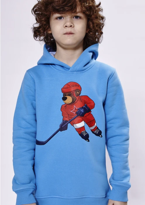 Толстовка (Худи) детская «Медведь-хоккеист» голубая - изображение 6