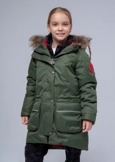 Куртка-парка утепленная детская «Армия России» хаки со светоотражающими вставками - хаки