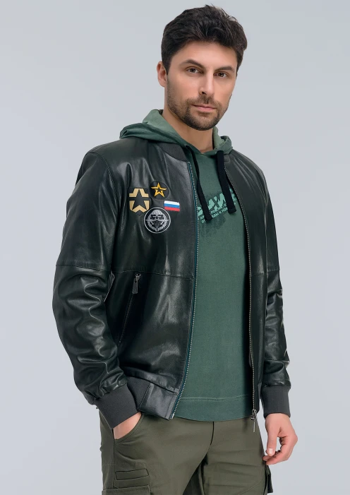 Купить куртка-бомбер кожаная «вдв» темно-синяя в интернет-магазине ArmRus по выгодной цене. - изображение 5