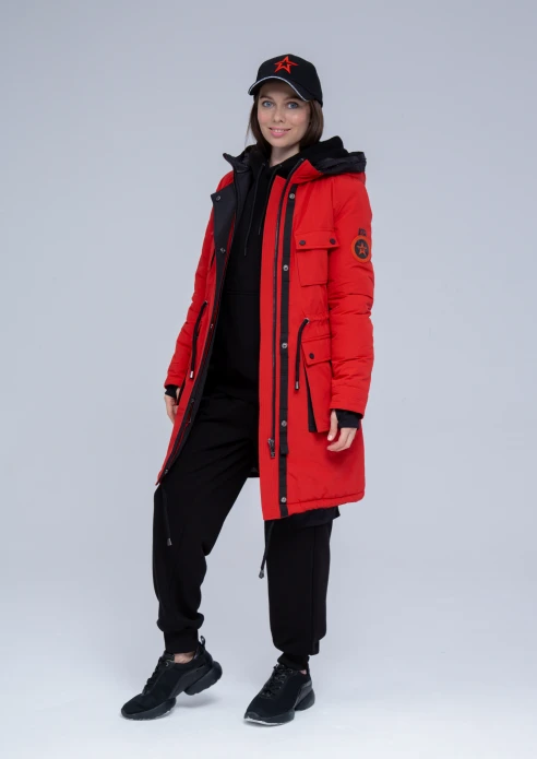 Купить куртка утепленная женская (натуральный мех енота) красная в Москве с доставкой по РФ - изображение 28