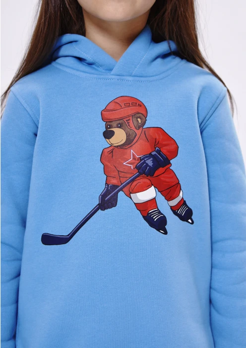 Толстовка (Худи) детская «Медведь-хоккеист» голубая - изображение 11