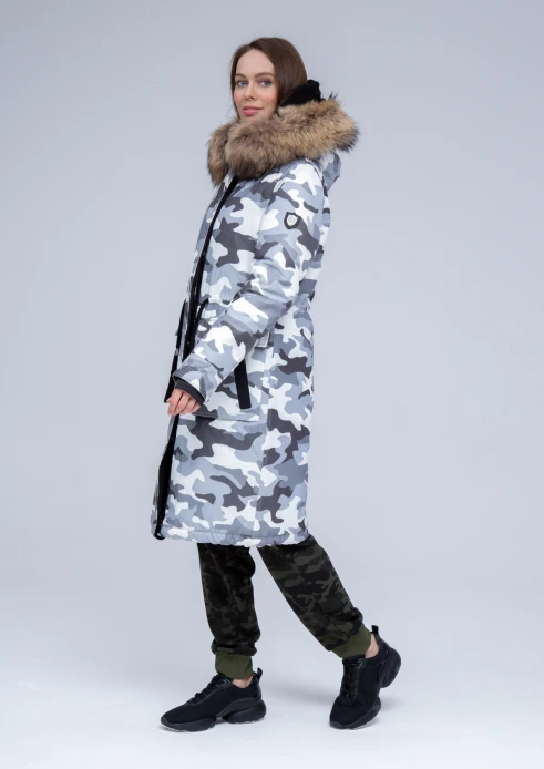 Купить куртка утепленная женская (натуральный мех енота) серый камуфляж в Москве с доставкой по РФ - изображение 22