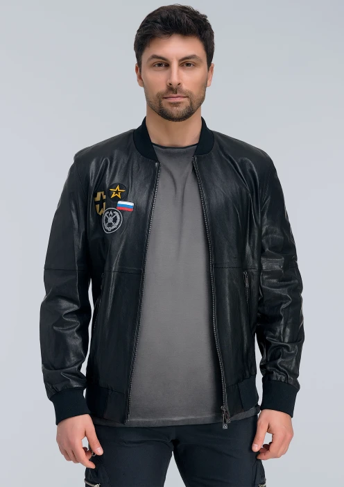 Купить куртка-бомбер кожаная «св» чёрная в интернет-магазине ArmRus по выгодной цене. - изображение 4