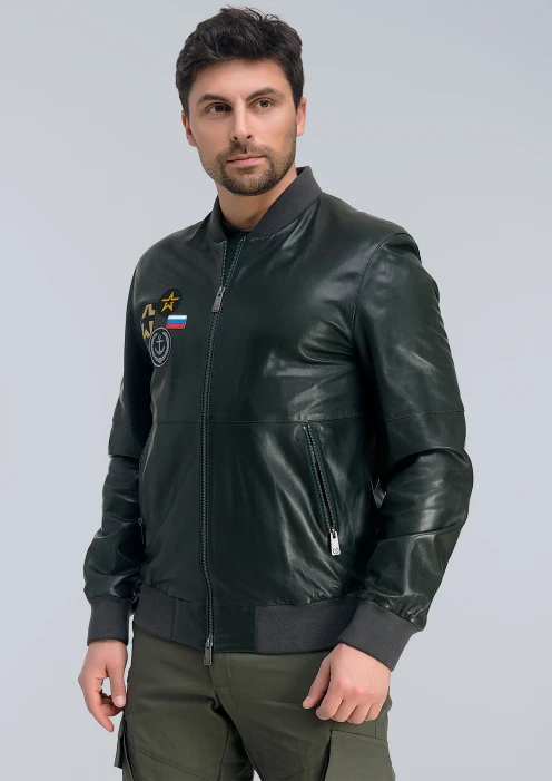 Купить куртка-бомбер кожаная «вмф» зеленый-хаки в интернет-магазине ArmRus по выгодной цене. - изображение 3