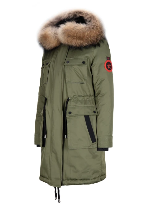 Купить куртка утепленная женская (натуральный мех енота) хаки в Москве с доставкой по РФ - изображение 29