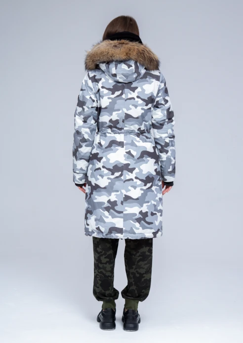 Купить куртка утепленная женская (натуральный мех енота) серый камуфляж в Москве с доставкой по РФ - изображение 21