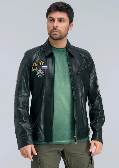 Купить куртка-пилот кожаная «вдв» темно-зеленая в интернет-магазине ArmRus по выгодной цене. - изображение 4