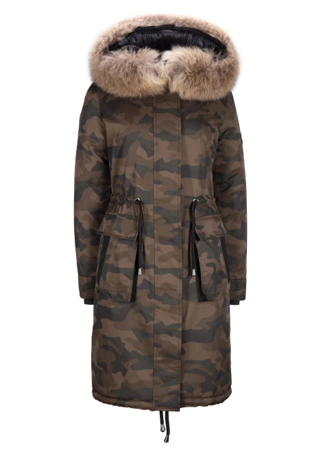 Купить куртка утепленная женская (натуральный мех енота) хаки камуфляж в Москве с доставкой по РФ - изображение 24