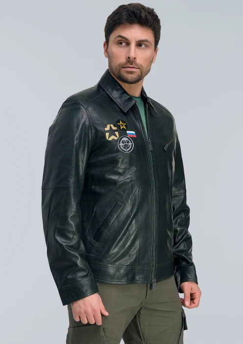 Купить куртка-пилот кожаная «вдв» темно-зеленая в интернет-магазине ArmRus по выгодной цене. - изображение 3