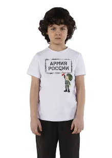Футболка детская с принтом «Армия России» из хлопка - белый